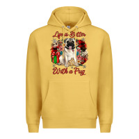 Antique Gold Christmas life is better with a pug Premium Hoodie - JahusDesignShop