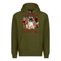 Army Green Christmas life is better with a pug Premium Hoodie - JahusDesignShop