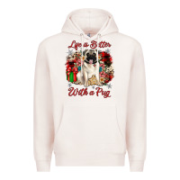 Pale Pink Christmas life is better with a pug Premium Hoodie - JahusDesignShop