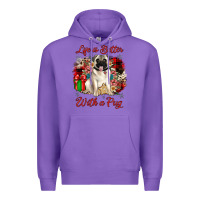 Purple Christmas life is better with a pug Premium Hoodie - JahusDesignShop