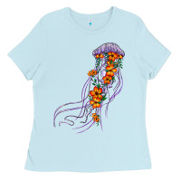 Baby Blue light purple jellyfish and floral Ladies Tee - BarkalooDesign