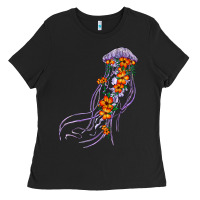 Black light purple jellyfish and floral Ladies Tee - BarkalooDesign