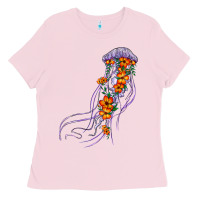 Bubblegum Pink light purple jellyfish and floral Ladies Tee - BarkalooDesign