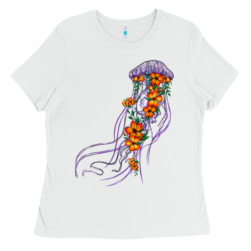 Light Purple Jellyfish And Floral Ladies Tee by BarkalooDesign | Teevron