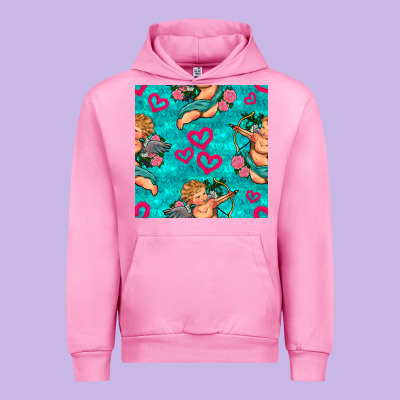 Valentines Day Cupid And Neon Heart Seamless Pattern Urban Hoodie Designed By Bundleandbundleshop