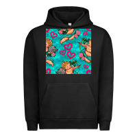 Pigment Black valentines day cupid and neon heart seamless pattern Urban Hoodie - BundleAndBundleShop