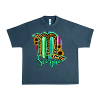 Midnight Navy Scorpio Zodiac Sign Sunflower Leopard Serape Urban Heavy Tee - RanaPortraitStore