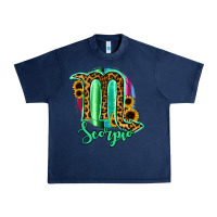 Navy Scorpio Zodiac Sign Sunflower Leopard Serape Urban Heavy Tee - RanaPortraitStore