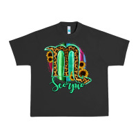 Pigment Black Scorpio Zodiac Sign Sunflower Leopard Serape Urban Heavy Tee - RanaPortraitStore