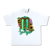 White Scorpio Zodiac Sign Sunflower Leopard Serape Urban Heavy Tee - RanaPortraitStore