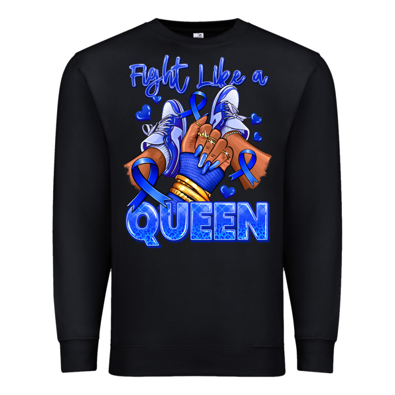 Fight Like A Queen Navy Blue Colon Cancer Afro Gir Premium Sweatshirt by RanaPortraitStore | Teevron