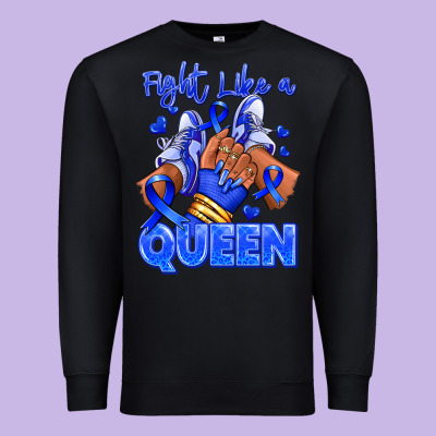 Premium Sweatshirt fight like a queen navy blue colon cancer afro gir
