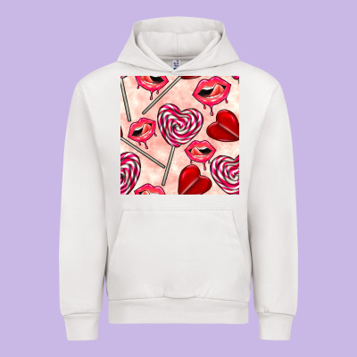 Valentines Day Lollipops And Lips Seamless Pattern Urban Hoodie Designed By Bundleandbundleshop