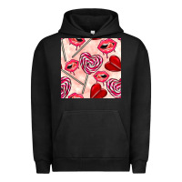 Pigment Black valentines day lollipops and lips seamless pattern Urban Hoodie - BundleAndBundleShop