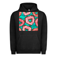 Pigment Black valentines day heart donuts seamless pattern Urban Hoodie - BundleAndBundleShop