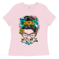 Bubblegum Pink nona life messy bun Ladies Tee - BarkalooDesign