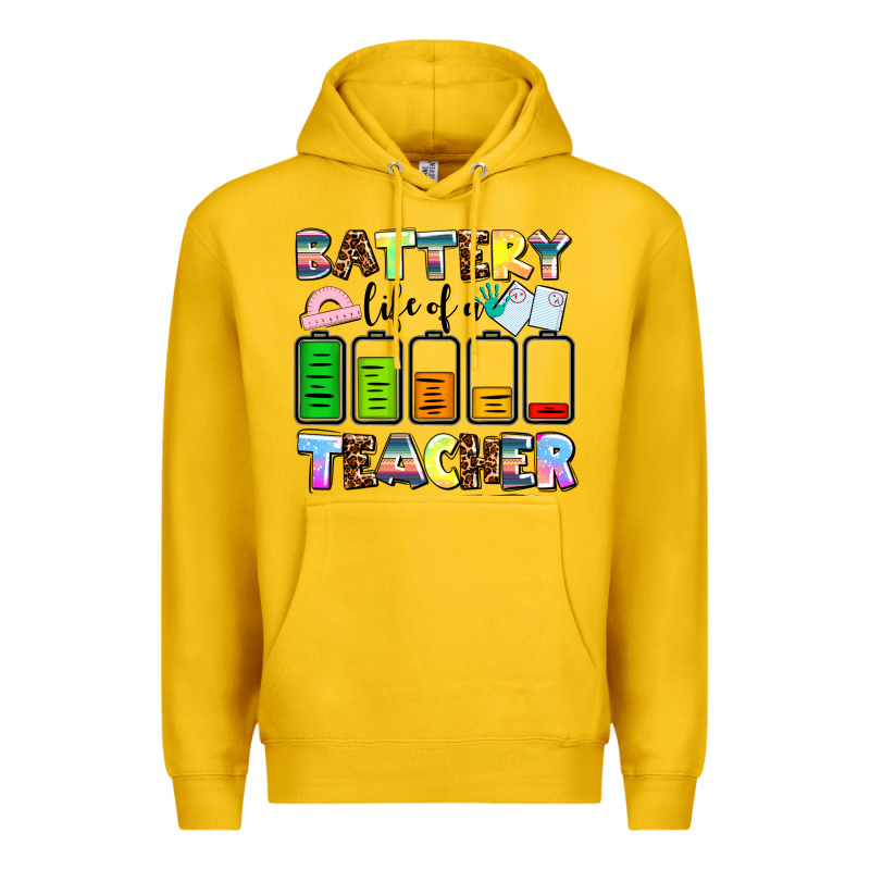 Battery Life Of A Teacher Premium Hoodie by AdoDesignShop | Teevron