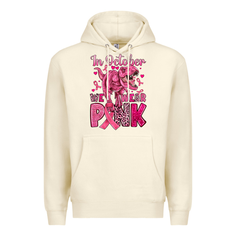 In October We Wear Pink Dinosaur Premium Hoodie by JahusDesignShop | Teevron