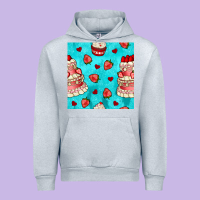 Valentines Day Cake And Strawberries Seamless Pattern Urban Hoodie Designed By Bundleandbundleshop