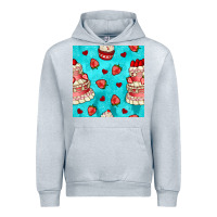 Heather Grey valentines day cake and strawberries seamless pattern Urban Hoodie - BundleAndBundleShop