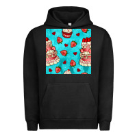 Pigment Black valentines day cake and strawberries seamless pattern Urban Hoodie - BundleAndBundleShop