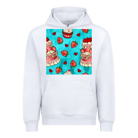 White valentines day cake and strawberries seamless pattern Urban Hoodie - BundleAndBundleShop