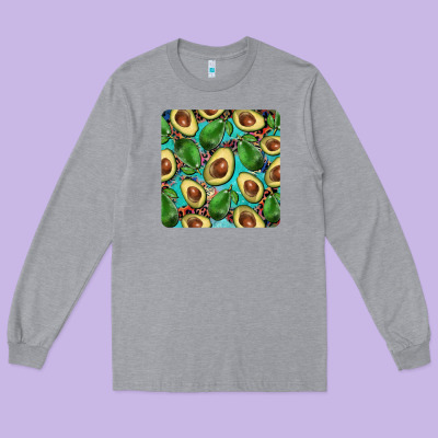 Avacado With Turquoise And Leopard Background Mug Coaster Long Sleeve Tee Designed By Barkaloodesign