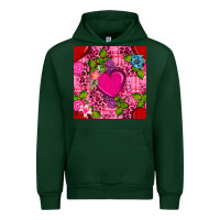Forest Green valentines day flower heart with leopard seamless pattern Urban Hoodie - BundleAndBundleShop