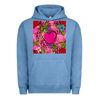 Pigment Pebble Blue valentines day flower heart with leopard seamless pattern Urban Hoodie - BundleAndBundleShop