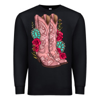Black floral cowgirl boots Premium Sweatshirt - texasbilliewilder