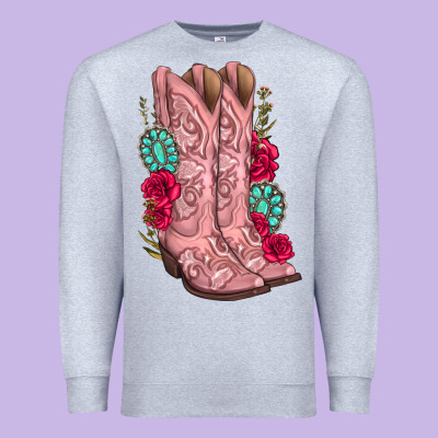 Premium Sweatshirt floral cowgirl boots