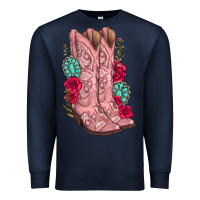 Navy floral cowgirl boots Premium Sweatshirt - texasbilliewilder