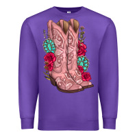 Purple floral cowgirl boots Premium Sweatshirt - texasbilliewilder