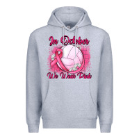 Heather Grey in october we wear pink breast cancer valleybal Premium Hoodie - JahusDesignShop