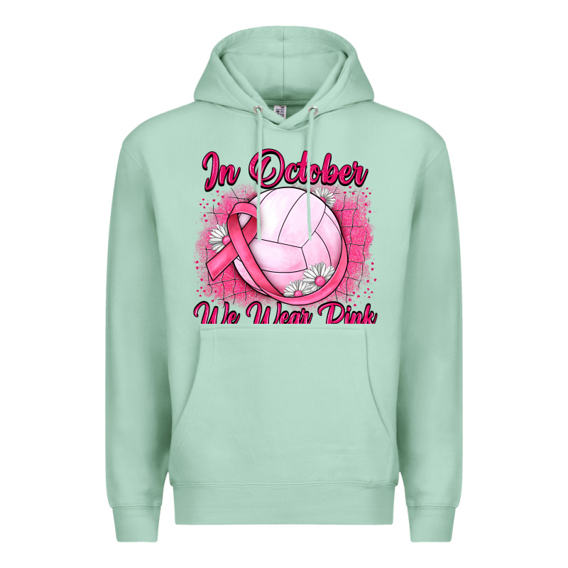 In October We Wear Pink Breast Cancer Valleybal Premium Hoodie by JahusDesignShop | Teevron