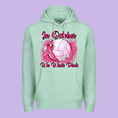 In October We Wear Pink Breast Cancer Valleybal Premium Hoodie Designed By Jahusdesignshop