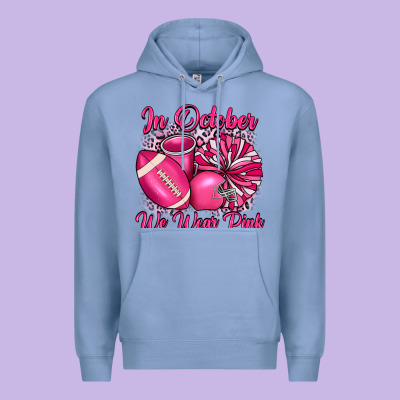 In October We Wear Pink Cheer With Football Breast Premium Hoodie Designed By Jahusdesignshop