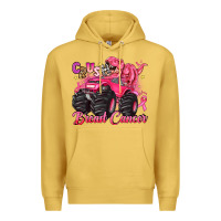 Antique Gold crush breast cancer monster truck with dinosaur Premium Hoodie - JahusDesignShop