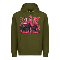 Army Green crush breast cancer monster truck with dinosaur Premium Hoodie - JahusDesignShop