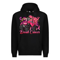 Black crush breast cancer monster truck with dinosaur Premium Hoodie - JahusDesignShop
