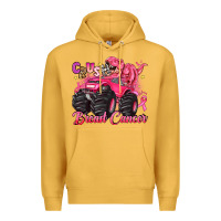 Mustard crush breast cancer monster truck with dinosaur Premium Hoodie - JahusDesignShop