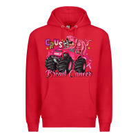 Red crush breast cancer monster truck with dinosaur Premium Hoodie - JahusDesignShop