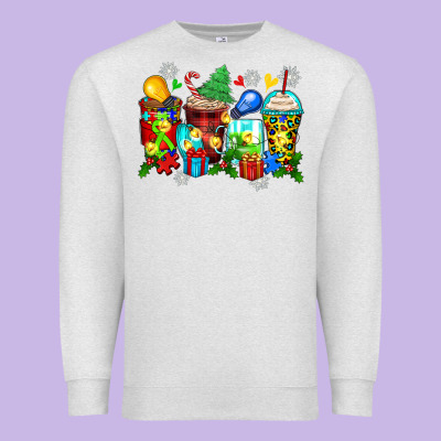Autism Christmas Coffee Cups Premium Sweatshirt Designed By Zillion Design Studio
