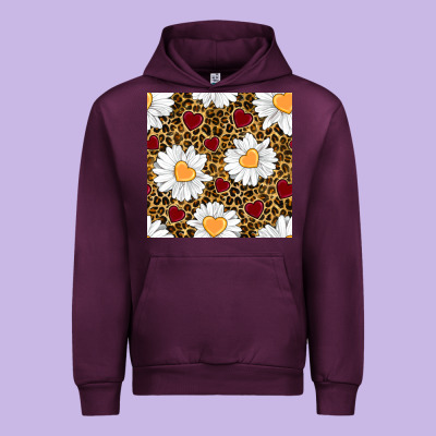 Valentines Day Daisy And Leopard Seamless Pattern Urban Hoodie Designed By Bundleandbundleshop