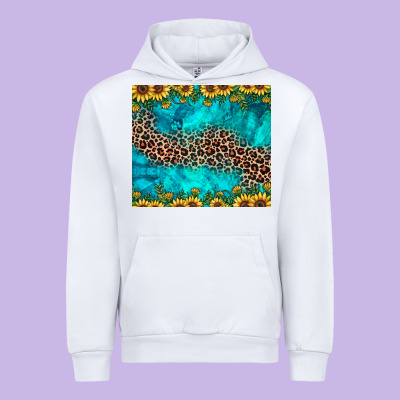 Leopard Turquoise Sunflower Urban Hoodie Designed By Jahusdesignshop