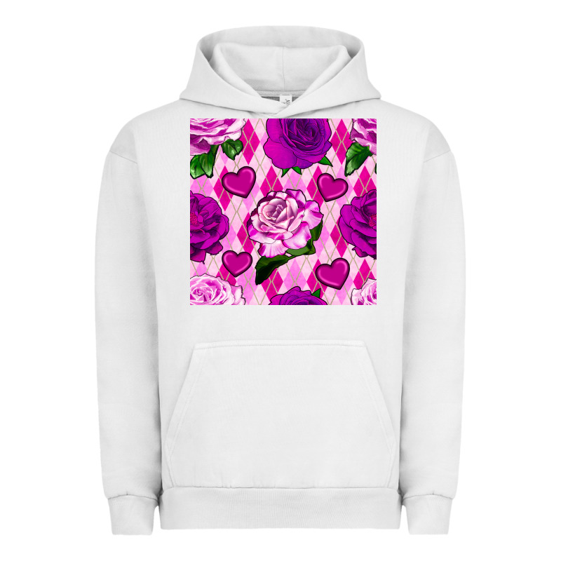 Valentines Day Roses And Diamond Plaid Seamless Pattern Urban Hoodie by BundleAndBundleShop | Teevron