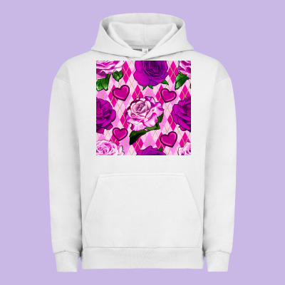 Valentines Day Roses And Diamond Plaid Seamless Pattern Urban Hoodie Designed By Bundleandbundleshop