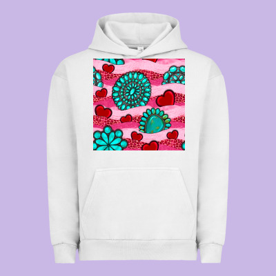 Valentines Day Turquoise Gemstone  And Hearts Urban Hoodie Designed By Bundleandbundleshop