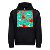 Black valentines day teddy bears and cookies seamless pattern Urban Hoodie - BundleAndBundleShop