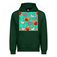Forest Green valentines day teddy bears and cookies seamless pattern Urban Hoodie - BundleAndBundleShop